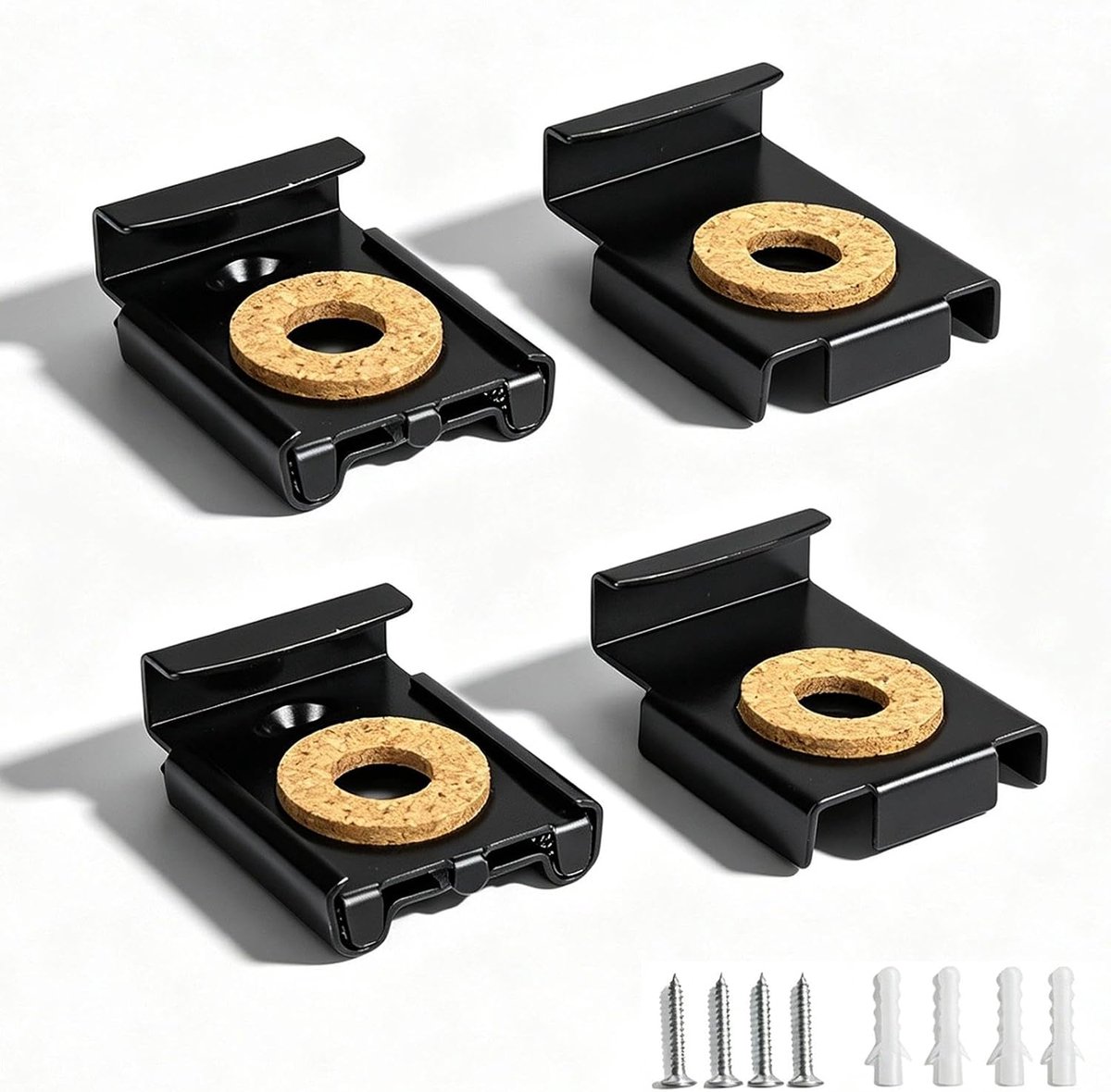SnelShoppen - 1 set (4 stuks) zwarte spiegelhouder, hoogte verstelbare, veerbelaste spiegelsuspensie, clipset met zware pluggen en schroeven voor badk