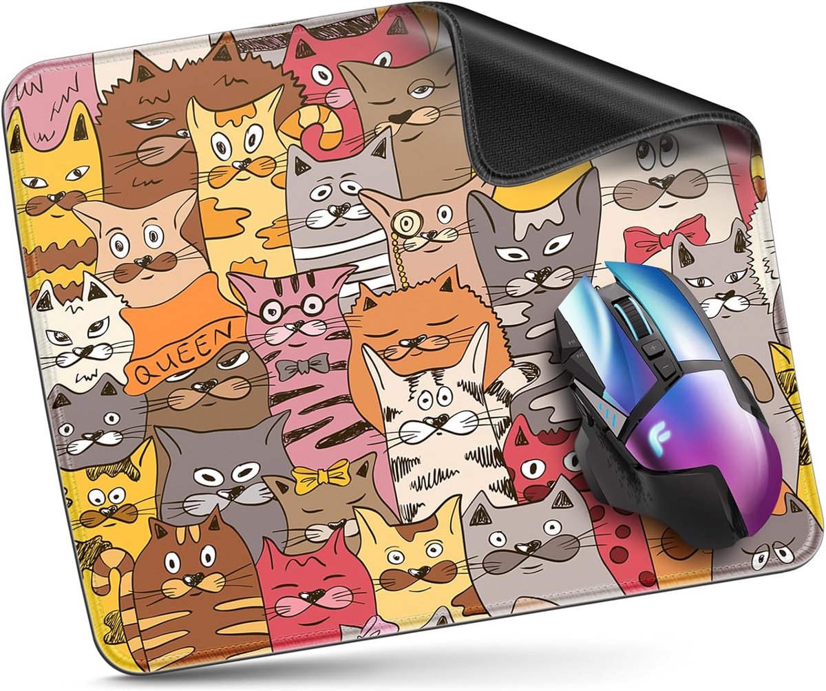 SnelShoppen - Gaming Mouse Pad 300 x 250 mm, Compact en Kleurrijk Kat Cartoon Design, Antislip Rubber Onderzijde, Waterdicht en Duurzaam voor PC/Lapto
