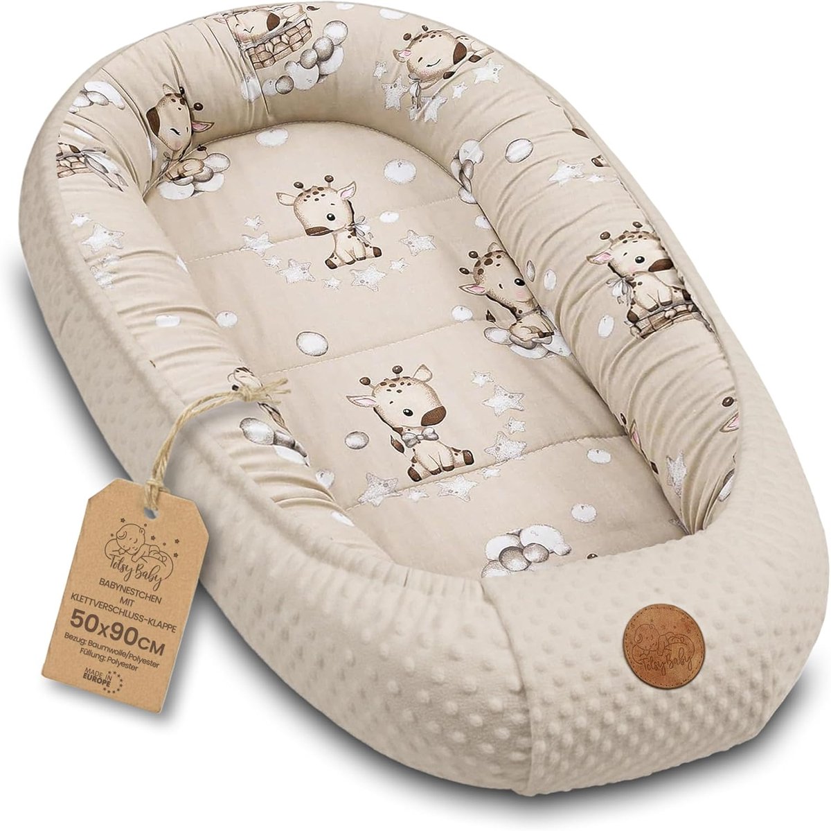 SnelShoppen - Cozy Baby Nest Newborn 90x50cm - Zacht en Draagbaar Babybedje voor Wieg, Ledikant en Reizen - Giraffen Design voor Jongens en Meisjes