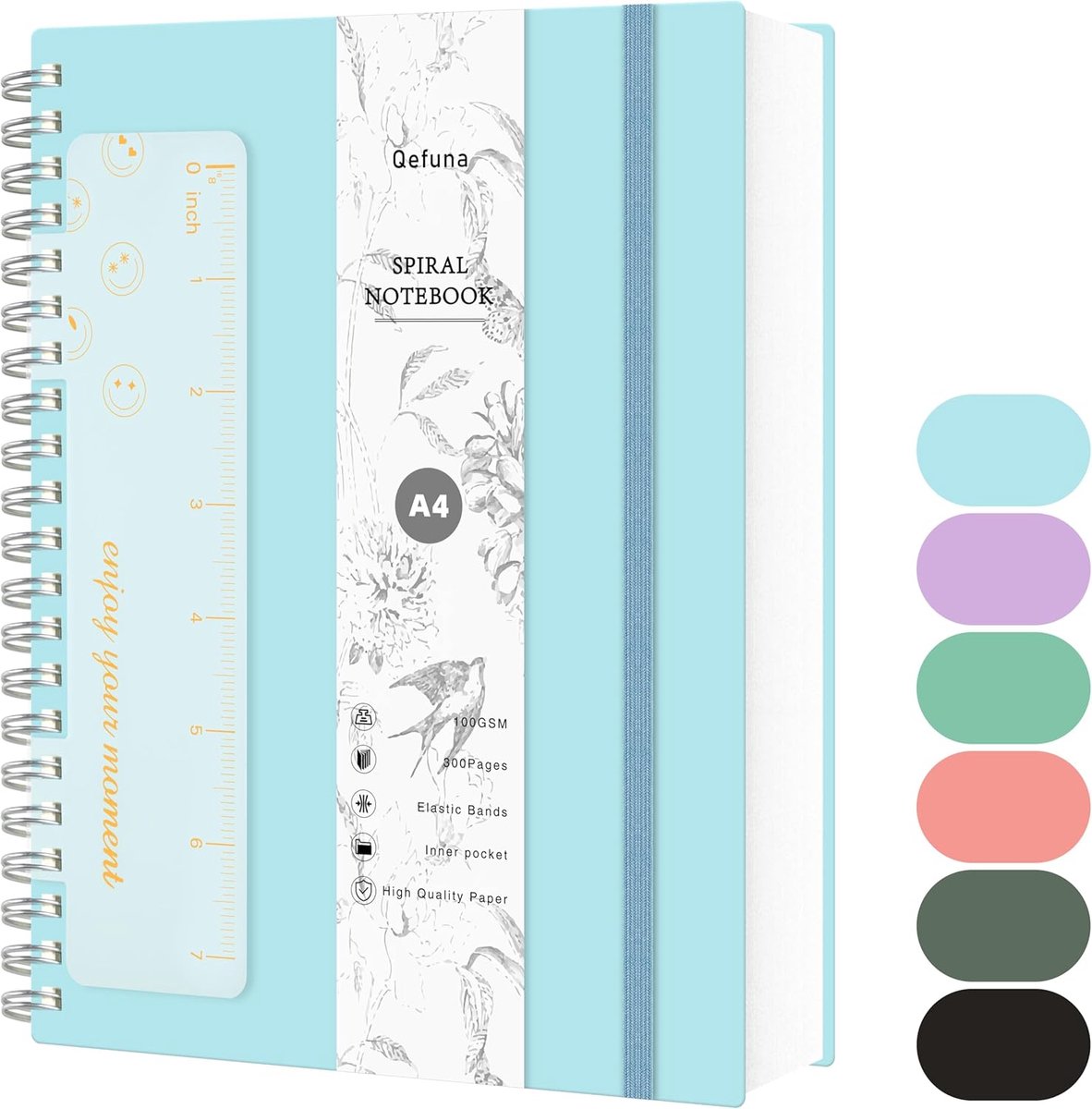 SnelShoppen - A4 Spiral Notebook 300 pagina's, 100gsm Inktvrij Papier, PVC Hard Cover, Met Liniaal en Expansie Pocket, 21x28cm - Blauw