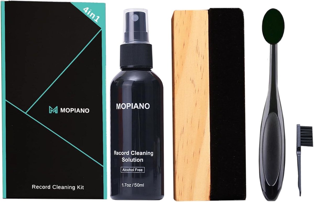 SnelShoppen - Mopiano Vinyl Record Cleaning Kit | Complete 4-in-1 Platte CD Cleaner met Velvet Borstel, Stylus Borstel, Reinigingsvloeistof & Nylon Bo