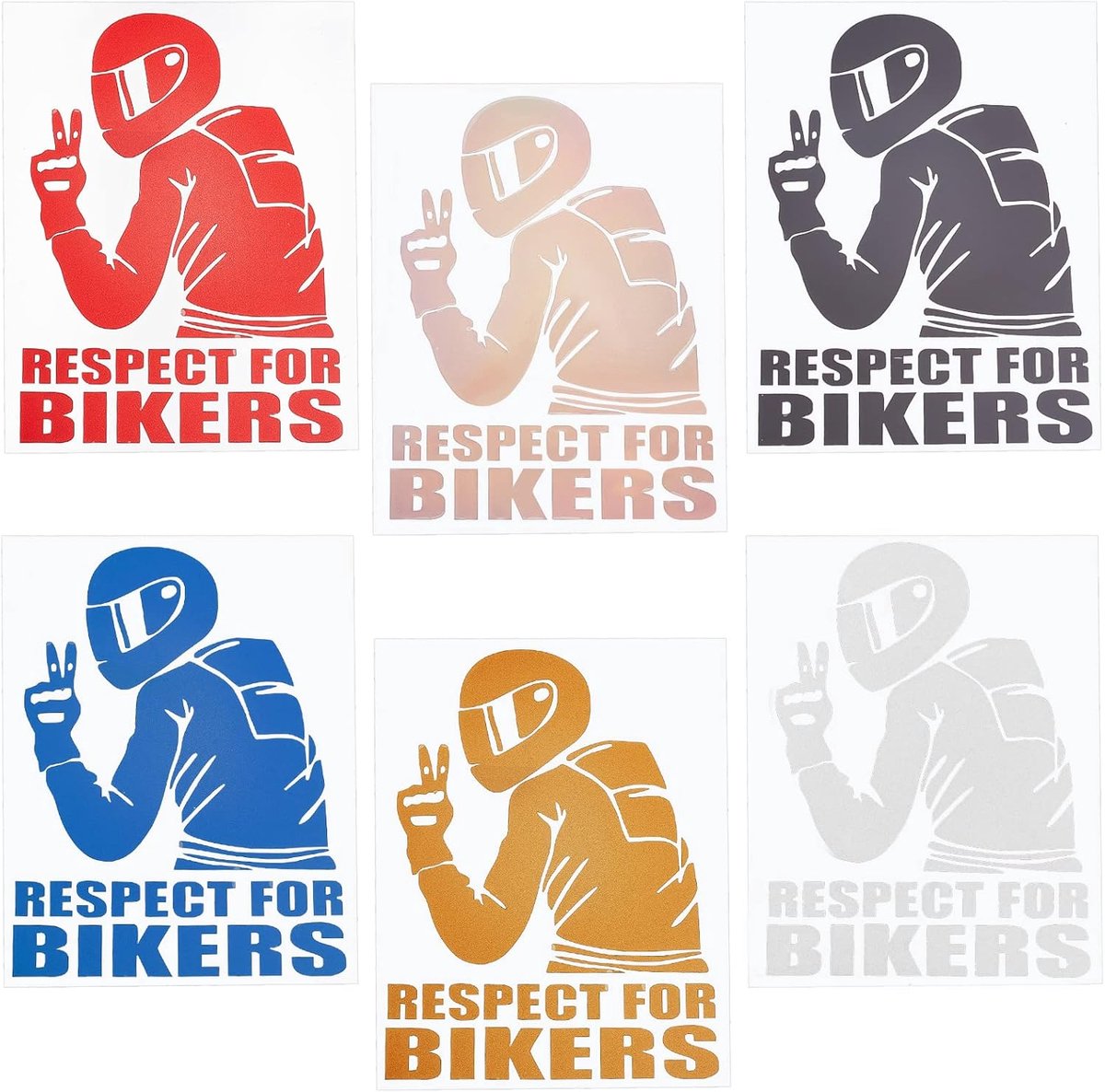 SnelShoppen - 6 Stuks Reflecterende Vinyl Auto Stickers - Kleurrijke Motorfiets Respect Stickers - 6 Inch Voor Auto, Truck, Motor, Laptop en Spiegel
