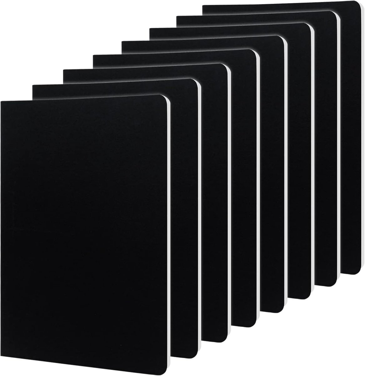 SnelShoppen - 8-Piece A5 Lined Notebook Set met Zachte Kaft, 46 Vel/92 Pagina's, 14x21cm, Perfect voor Notities, Dagboek en Schrijven, Zwart