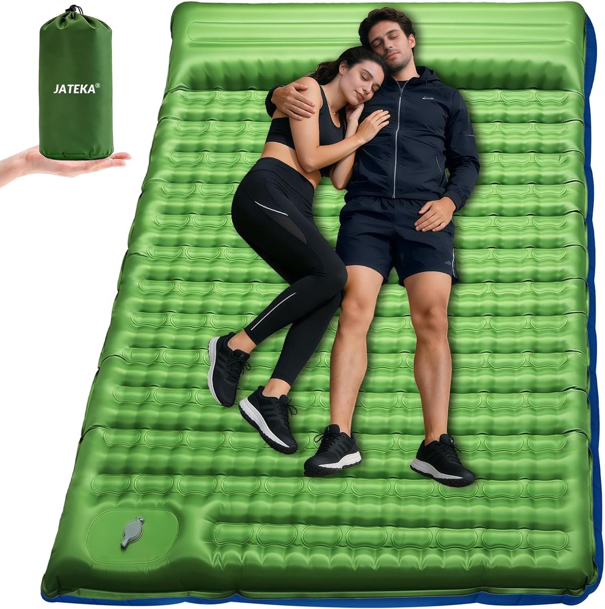 SnelShoppen - Zelfopblazende Campingmat Groen en Blauw - Hoog Comfort, Compact en Lichtgewicht, Ideaal voor Kamperen, Wandelen, Outdoor, en Festivals