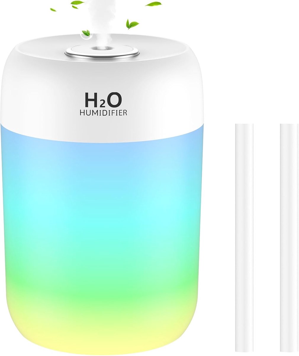 SnelShoppen - Mini Luchtbevochtiger voor Slaapkamer met Nachtlamp, Top Filling, 2 Spray Modi, Stil met Automatische Uitschakeling, Ideaal voor Kantoor