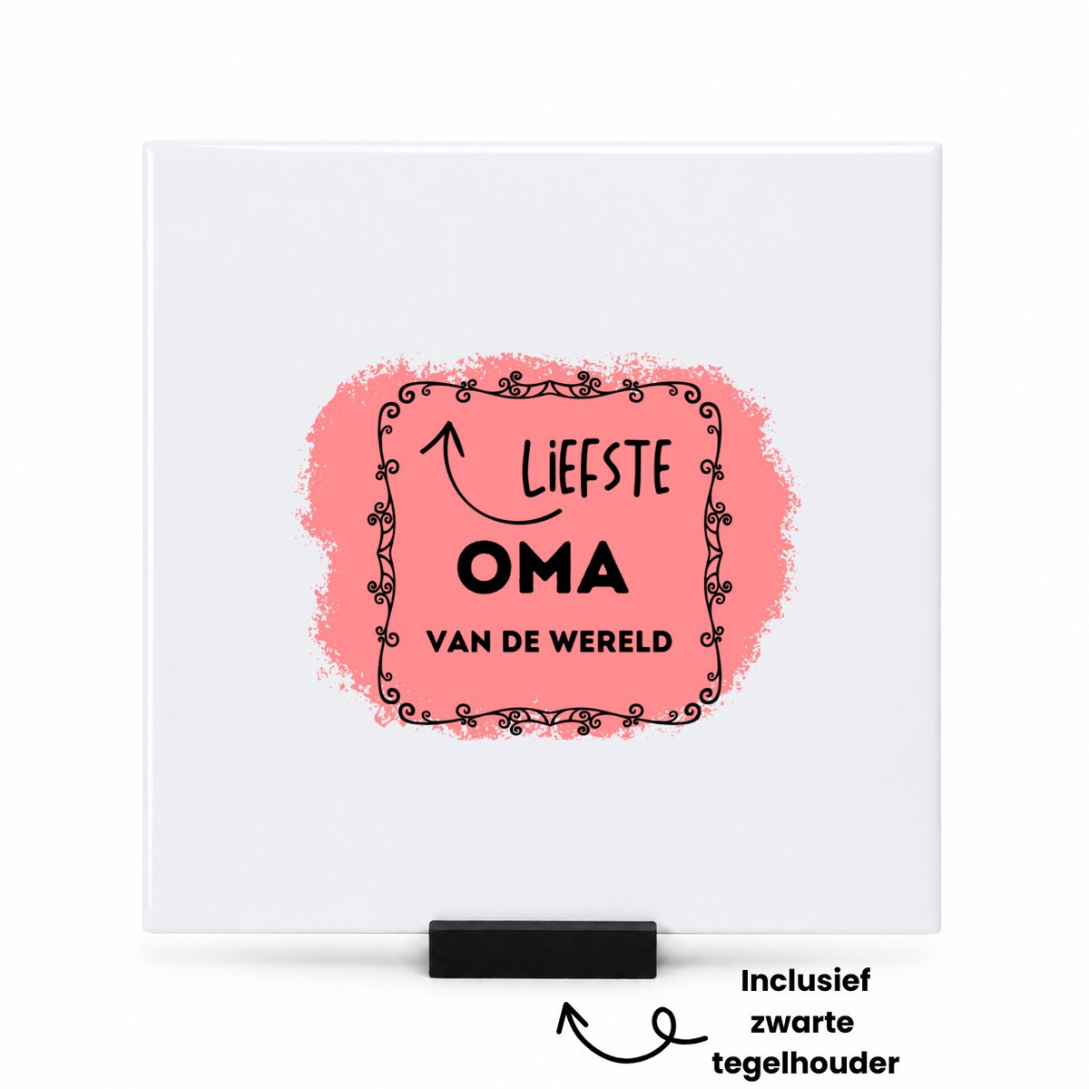 Hacebo liefste oma van de wereld tegeltje met tegelhouder - Oma - de liefste oma - tegeltjes met tekst - verjaardag - cadeautje voor oma - kado - geschenk - spreuktegels - 15x15 CM Wit