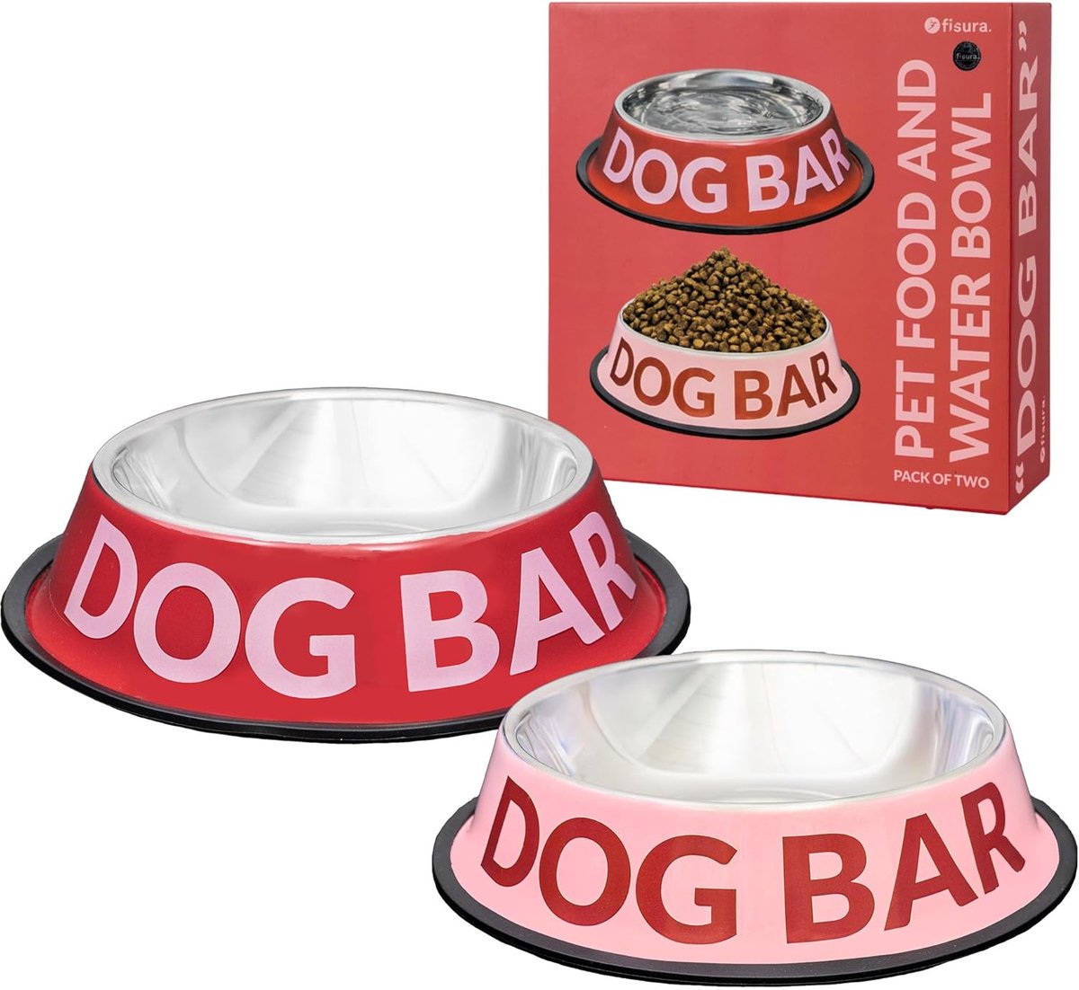 SnelShoppen - 2 RVS Hondenvoer- en Waterbakken - Non-slip Dog Bar - 500ml & 1000ml - Rood en Roze - Stijlvol Eten en Drinken Thuis
