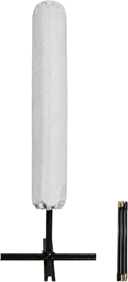 SnelShoppen - Beschermhoes voor Parasol Waterdicht Rond (3,5 m) of Vierkant (3 m) met Stang, UV-Bescherming, Regenbestendig, Ritssluiting, Lichtgrijs