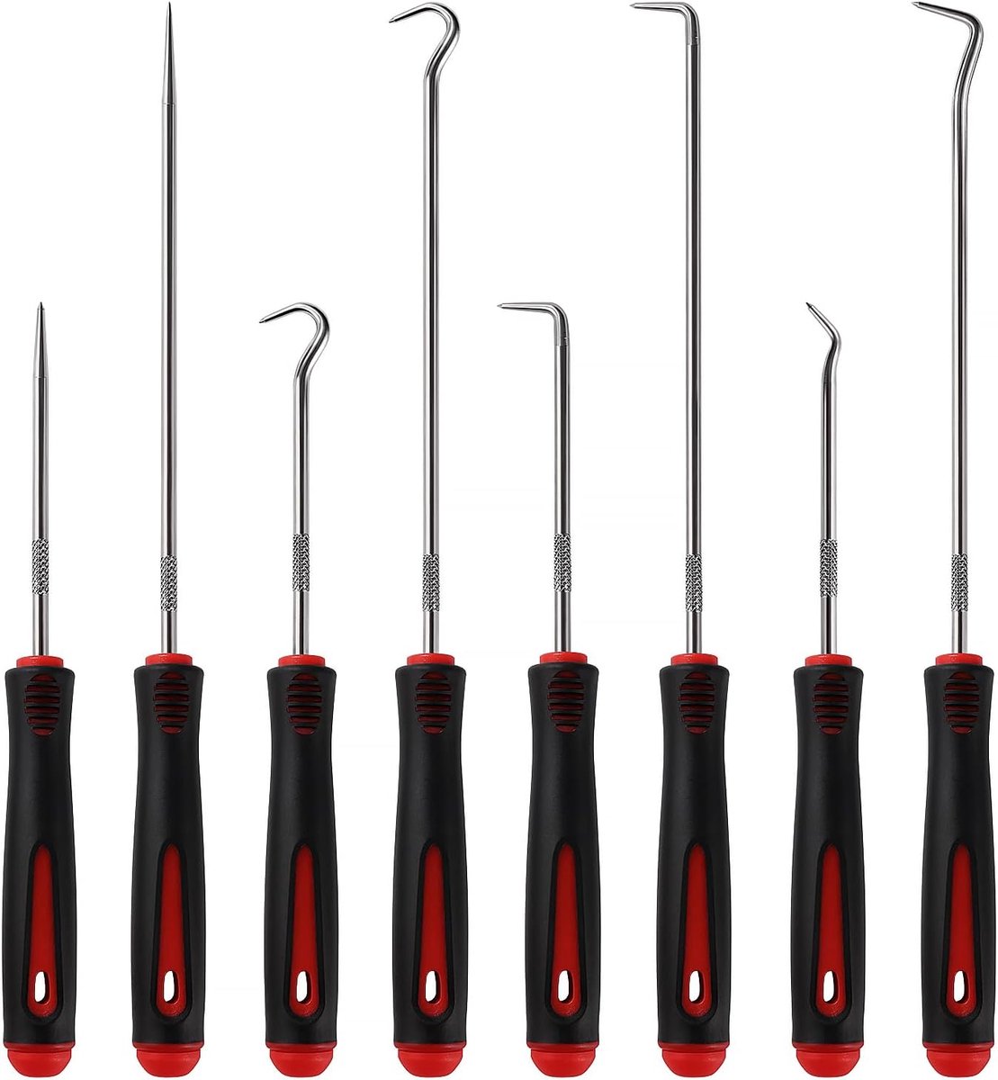 SnelShoppen - 8-delige Pick en Haak Set 16.5cm + 24cm - Precisie Haak Gereedschap voor Auto O-Ringen, Hoses en Seals - Duurzaam, Ergonomisch en Antisl