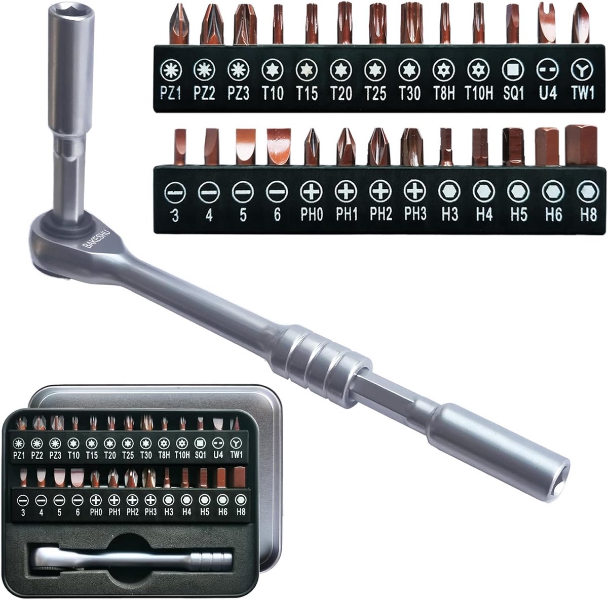 SnelShoppen - 29-in-1 Kleine Ratchet Schroevendraaier Set met L Ratchet Sleutel, Multi-Schroevendraaier, EDC Gereedschap voor Thuis, Meubels, Fietsen,