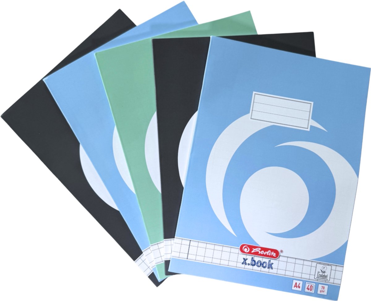 Herlitz schriften - A4 - ruit 10 mm - 40 vel - assorti - 5 stuks