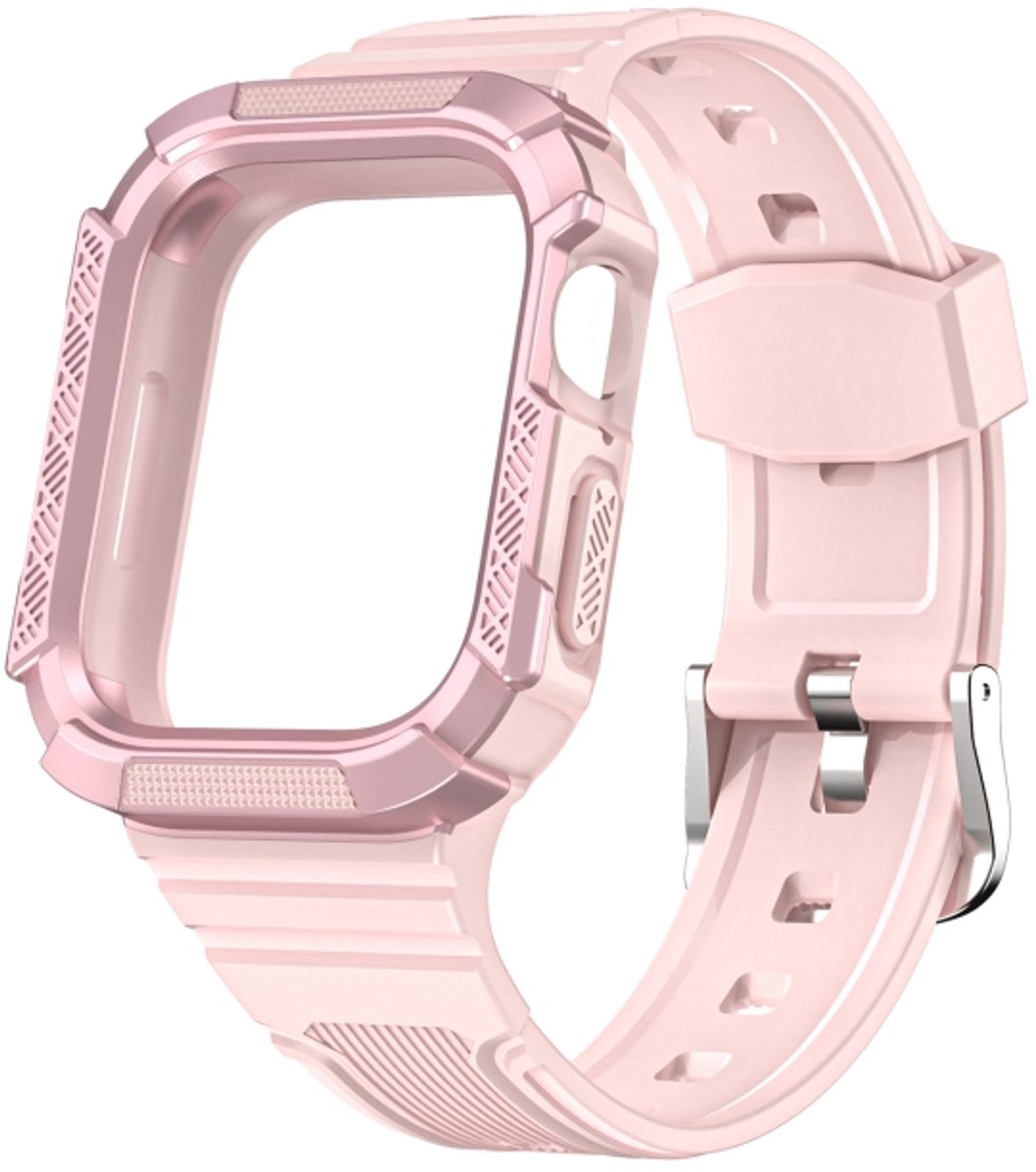 Tweekleurige geÃ¯ntegreerde horlogeband voor Apple Watch Series 7 45 mm / 6 & SE & 5 & 4 44mm (Pink + Rose Pink Frame)