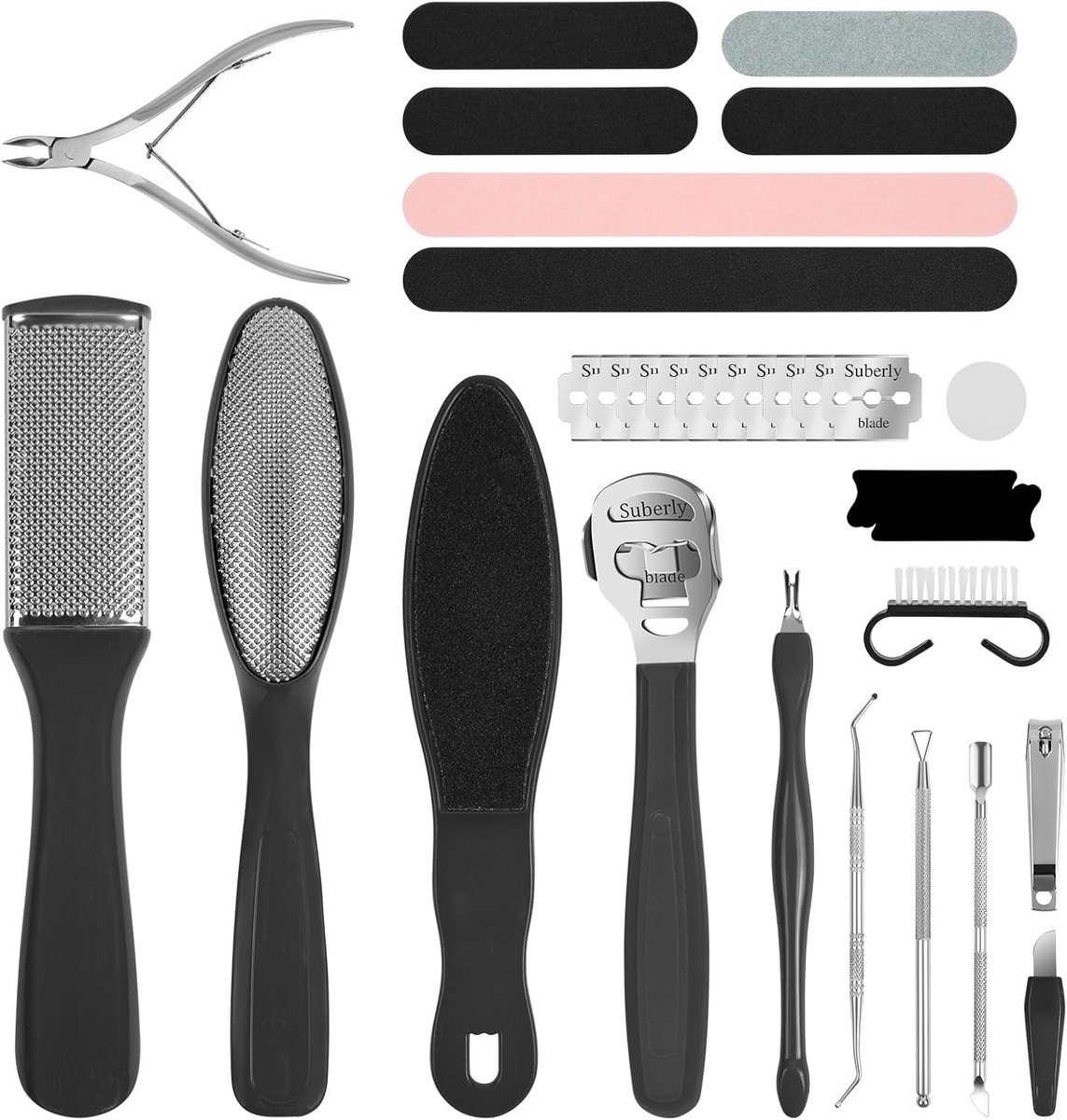 Thijox - Professionele Pedicureset 30 Stuks - Voetverzorging, Eeltverwijdering, Harde Huid, Pedicure Voetvijl, Zwart, Voor Gladde Voeten