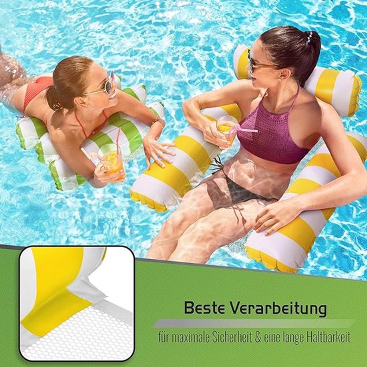 Luchtmatras, zwembad, opblaasbare stoel, waterstoel met rugleuning en armleuningen, zwemzitje, zwembadstoel, zonnestoel, waterrelaxstoel
