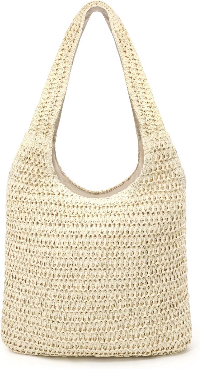 Thijox - Strandtas Dames Boho Gehaakt - Beige Tote Bag - Polyester Mesh Strandtas voor Zomer, Reizen, Dagelijks Gebruik, Draagtas, Nettas, Shopper