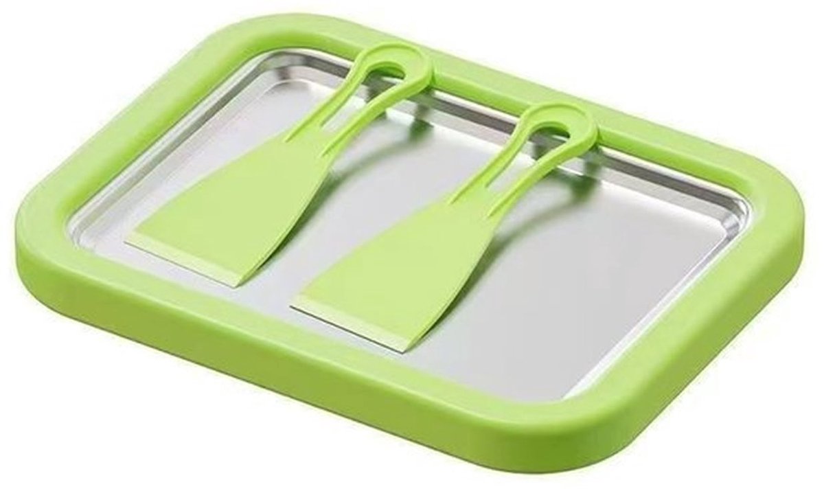 Set voor het maken van ijs thuis, inclusief een snelvriesbakje en twee schrapers, een doe-het-zelf ijsvormpje, waarmee je ook yoghurt en sorbet kunt maken, ideaal voor leuke activiteiten voor ouder en kind (groen).