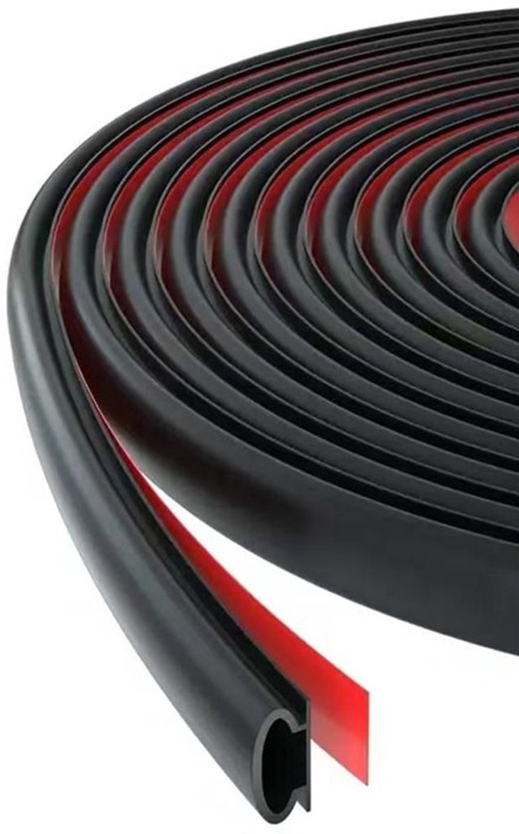 Flexibele, kwartcirkelvormige decoratieve rubberen strip voor muurranden en hoeken, 6 meter, zwart.