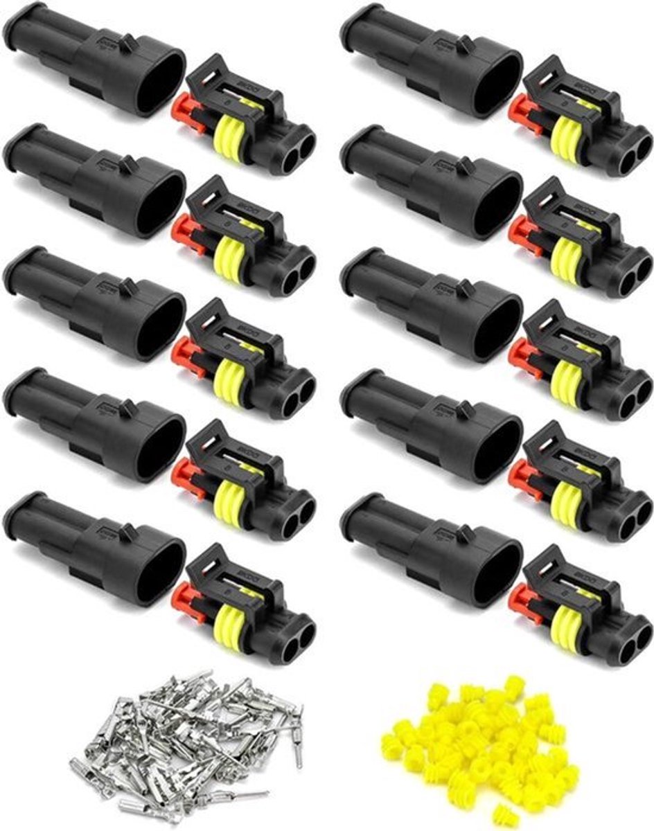 Waterdichte 2-pins kabelconnector plug voor auto, vrachtwagen en motorfiets - 10 stuks