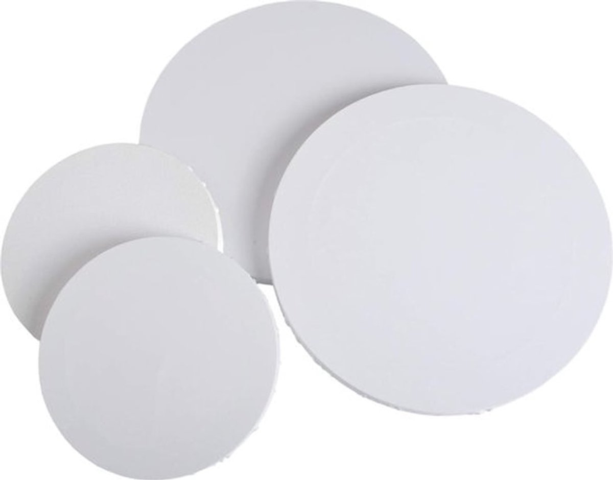 Ronde canvas, set van 4 professionele ronde canvasdoeken, voor schilderen en acrylgieten - 12 inch en 8 inch