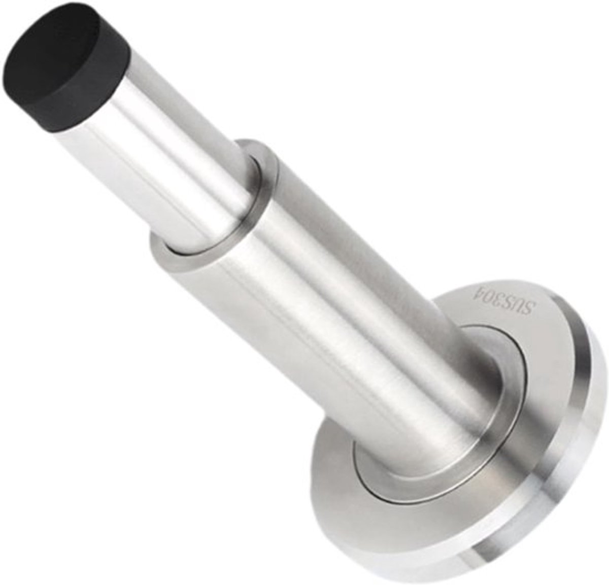 Deurstopper - Aan de Muur Gemonteerde Deurstop - RVS - Verstelbaar van 69 tot 112 mm - met Rubberen Bumper - Beschermt Muren - Heavy Duty - Buiten en Binnen - 49*49*112MM - Zilver