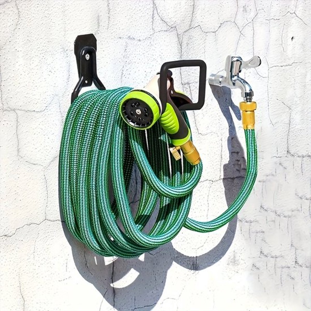 Tuinslanghouder - Metalen Tuinslanghouder - Tuinslang Opbergen - Houder Voor Tuinslangen - Zware Wandmontage Opslaghaak voor Waterslang en Pijp - Wandgemonteerde Waterslanghouder Voor Buitentuin - Zwart - 1 Stuk