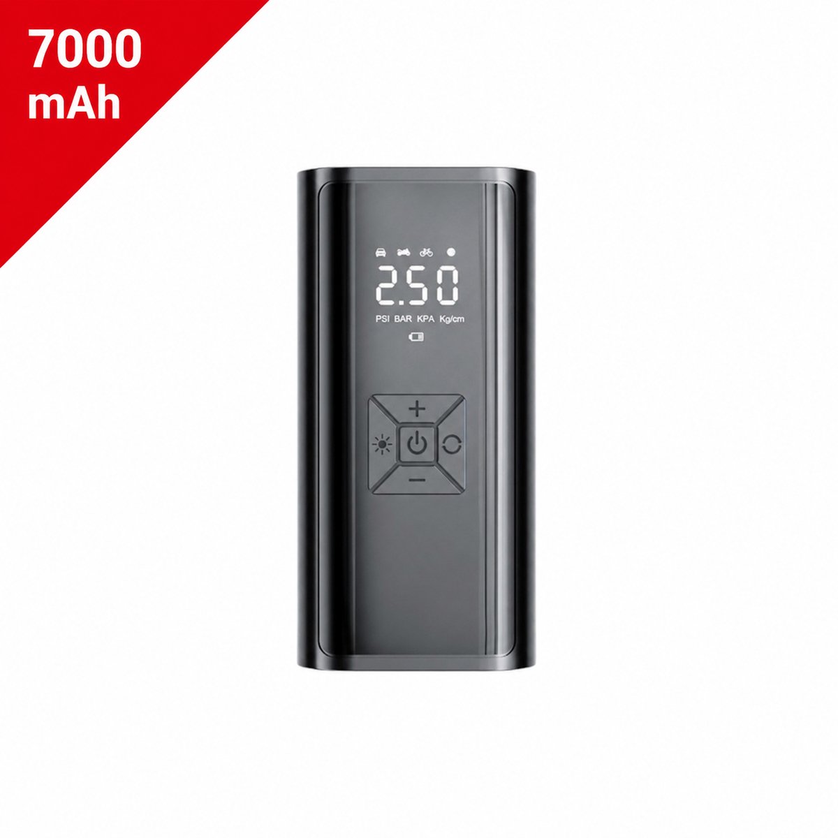 Draagbare Luchtcompressor 7000 mAh – Elektrische Luchtpomp Draadloos voor Auto, Fiets, Motor & Ballen – Digitale Bandenpomp met LCD Display, Powerbank en Automatische Stopfunctie