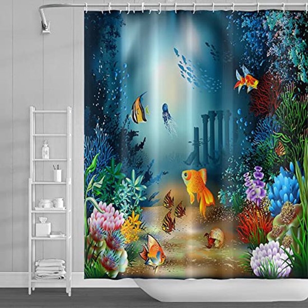 Tropisch Vis Douchegordijn 90x183cm - Kleurrijk Koraal en Zeewier Badgordijn voor Kinderen