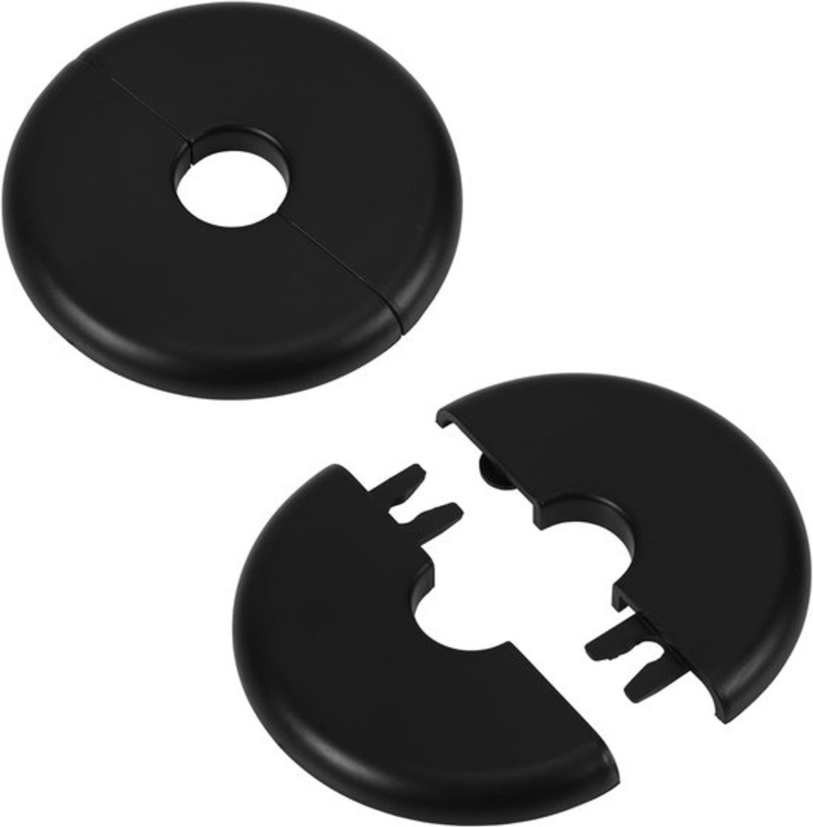 2st Muursplitflens, Zelfklevend Rozetplaat voor 17mm Diameter Waterleidingen ABS Rond Loodgieterswerk Afdekplaten met Gesp-Ontwerp voor Kraan Keuken Toilet (Zwart)