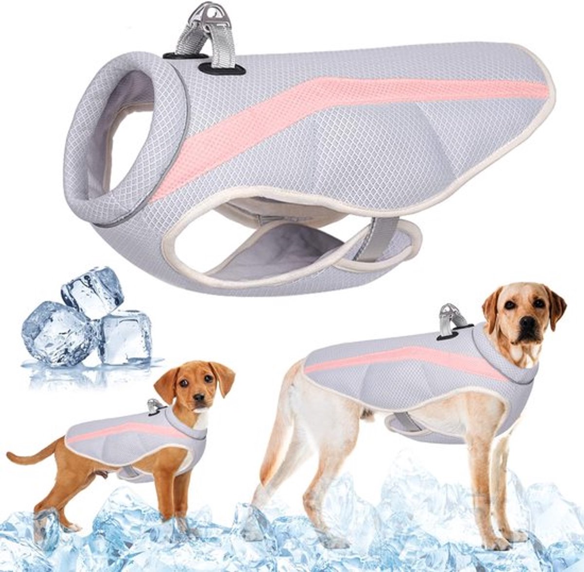 Koelvest harnasjas met D-ring voor grote, middelgrote en kleine honden, koelvest ademend mesh hondenvest, koele en comfortabele zomer hondenjas, S