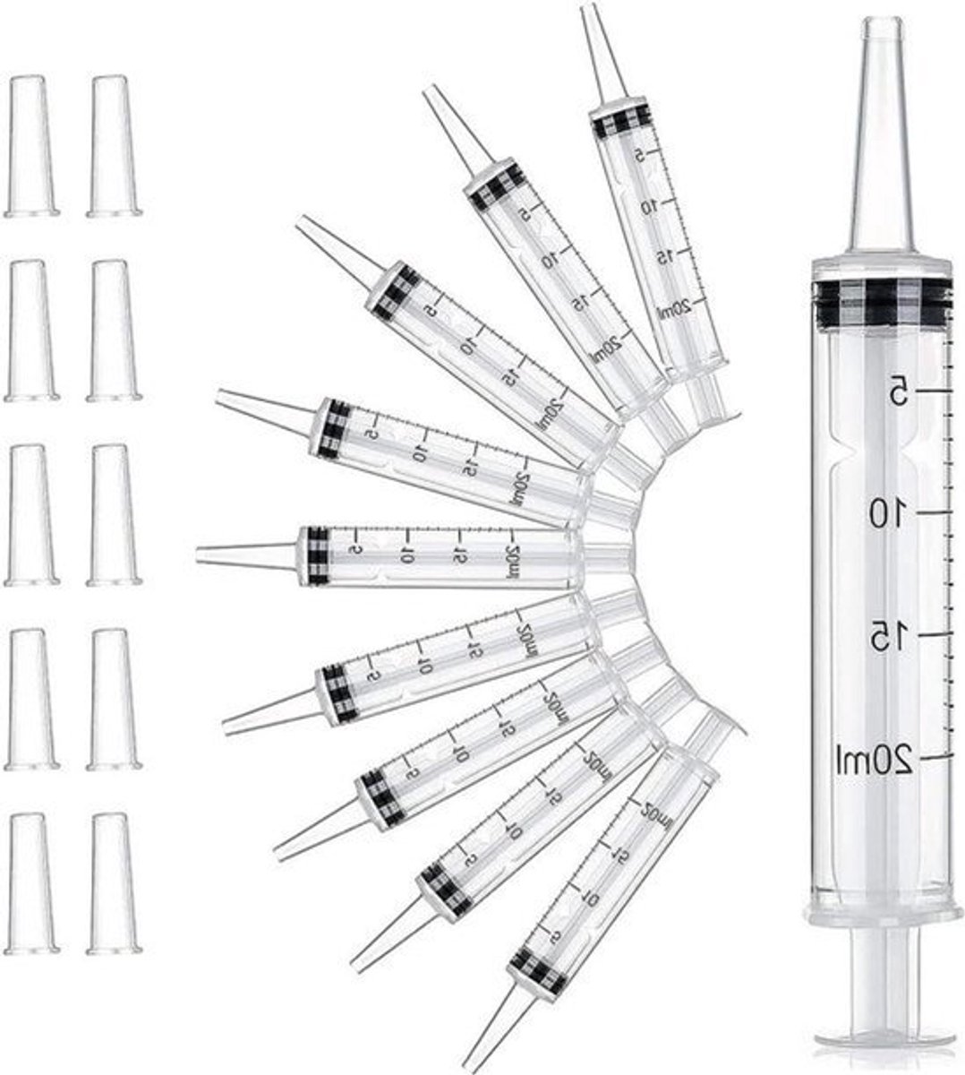10-pack plastic spuiten 20 ml met dop - ideaal voor meten vloeistoffen in laboratorium, experimenten en voeren huisdieren