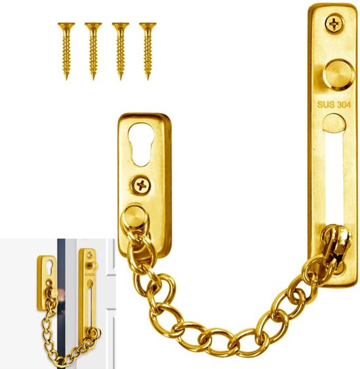 Deurketting Veiligheidsdeurketting - Robuust en Betrouwbaar - 1 Stuk - Goud - Roestvrij Staal