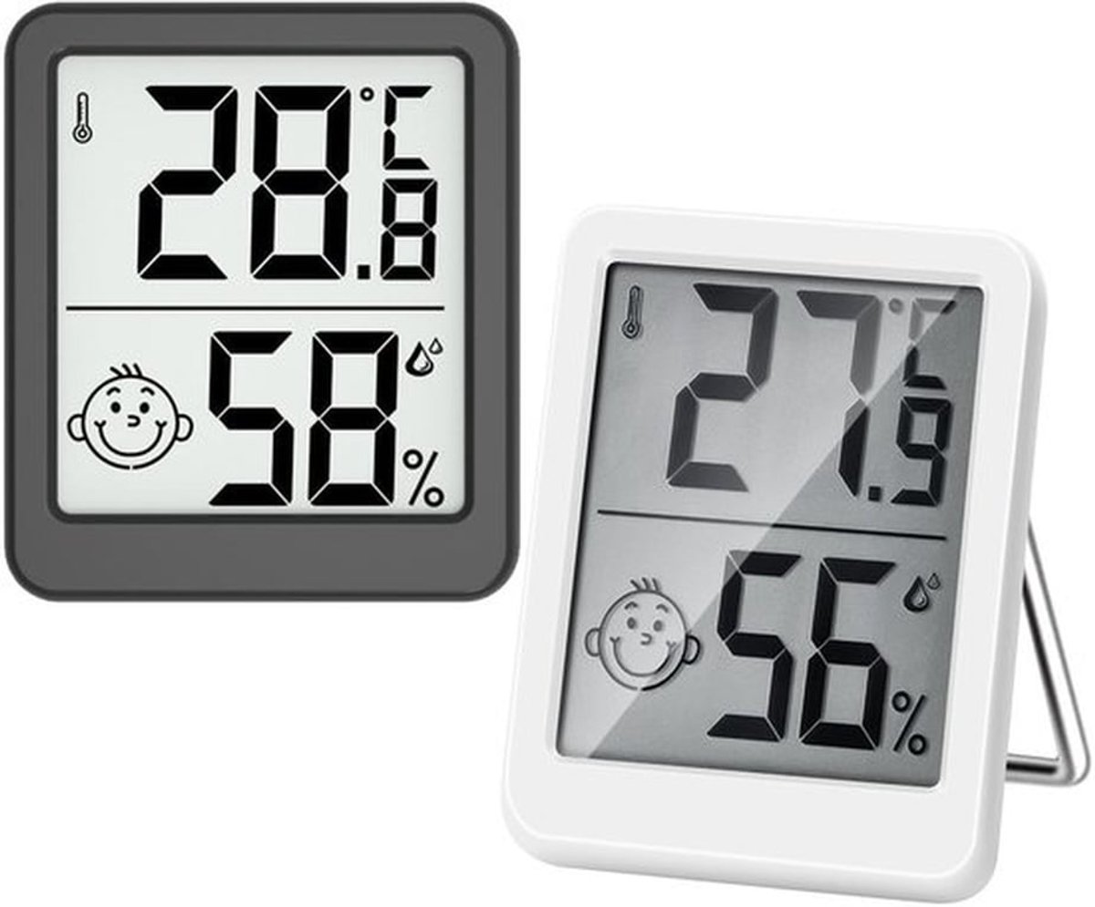 2x Mini LCD-thermometer - Groot formaat - Digitaal LCD - Thermometer Hygrometer - Elektronische temperatuur-vochtigheidsmeter voor binnenruimtes Sensormeter Weerstation - Zwart-wit