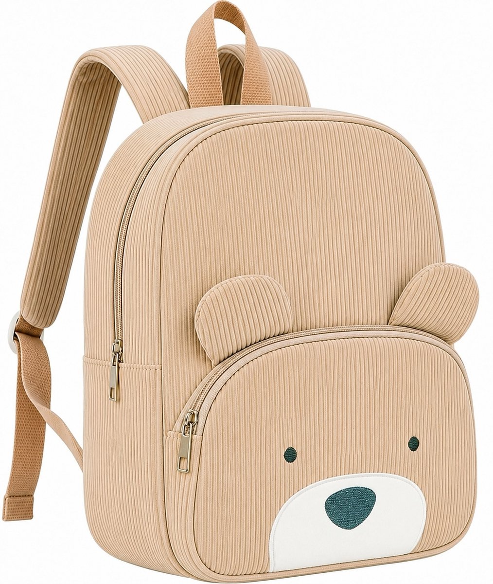 Daity 1 stuks - schooltas - Corduroy peuterrugzak voor jongens en meisjes van 2-4 jaar, geschikt voor de kleuterschool en peuterspeelzaal, schattige berenrugzak, reistas voor de kinderopvang, schooltassen 24 cm (Beige)
