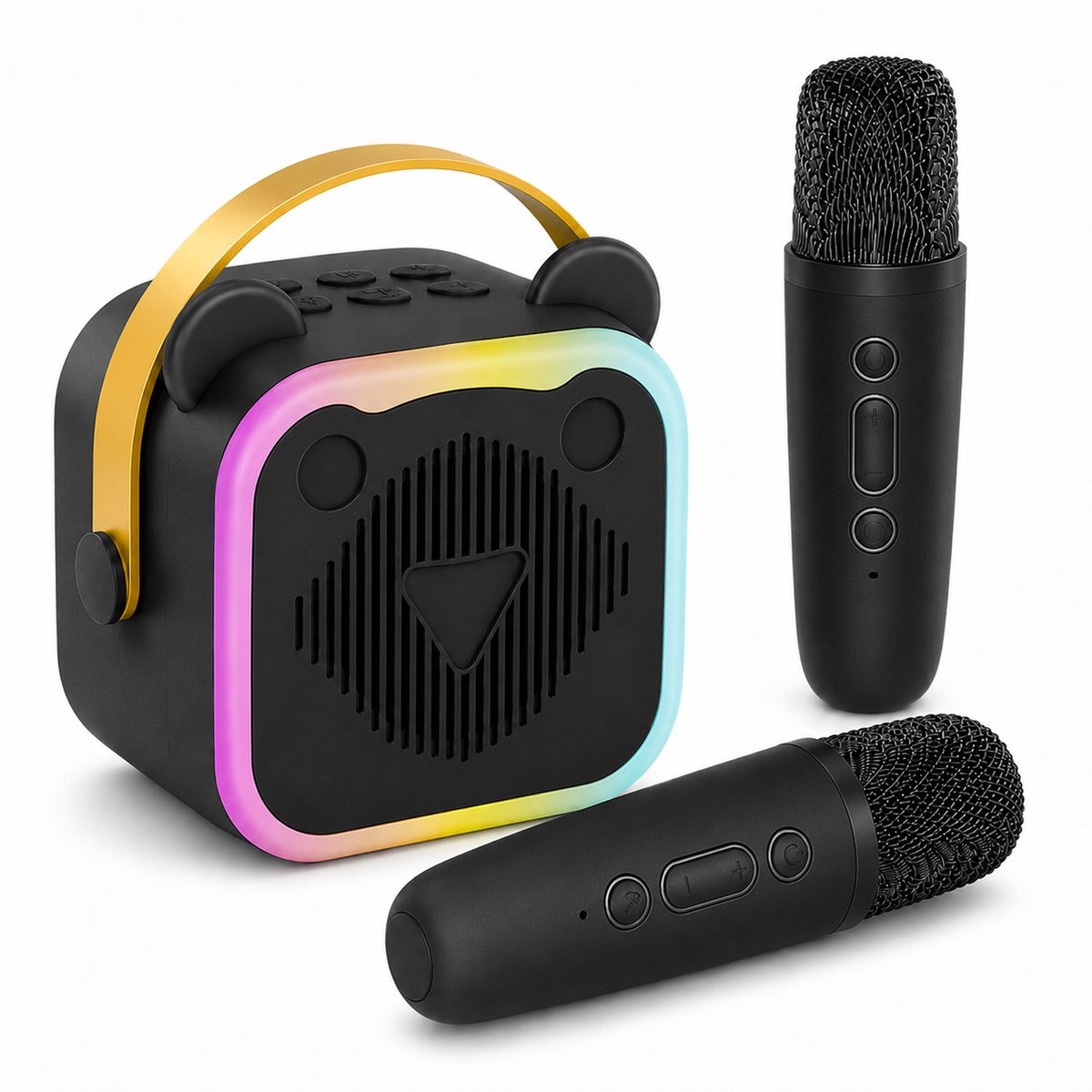 Mini Karaoke Machine voor Kinderen - Draagbare Zangset met 2 Draadloze Microfoons - voor Meisjes & Jongens 3-12+ Jaar - Zwart - 1 Set