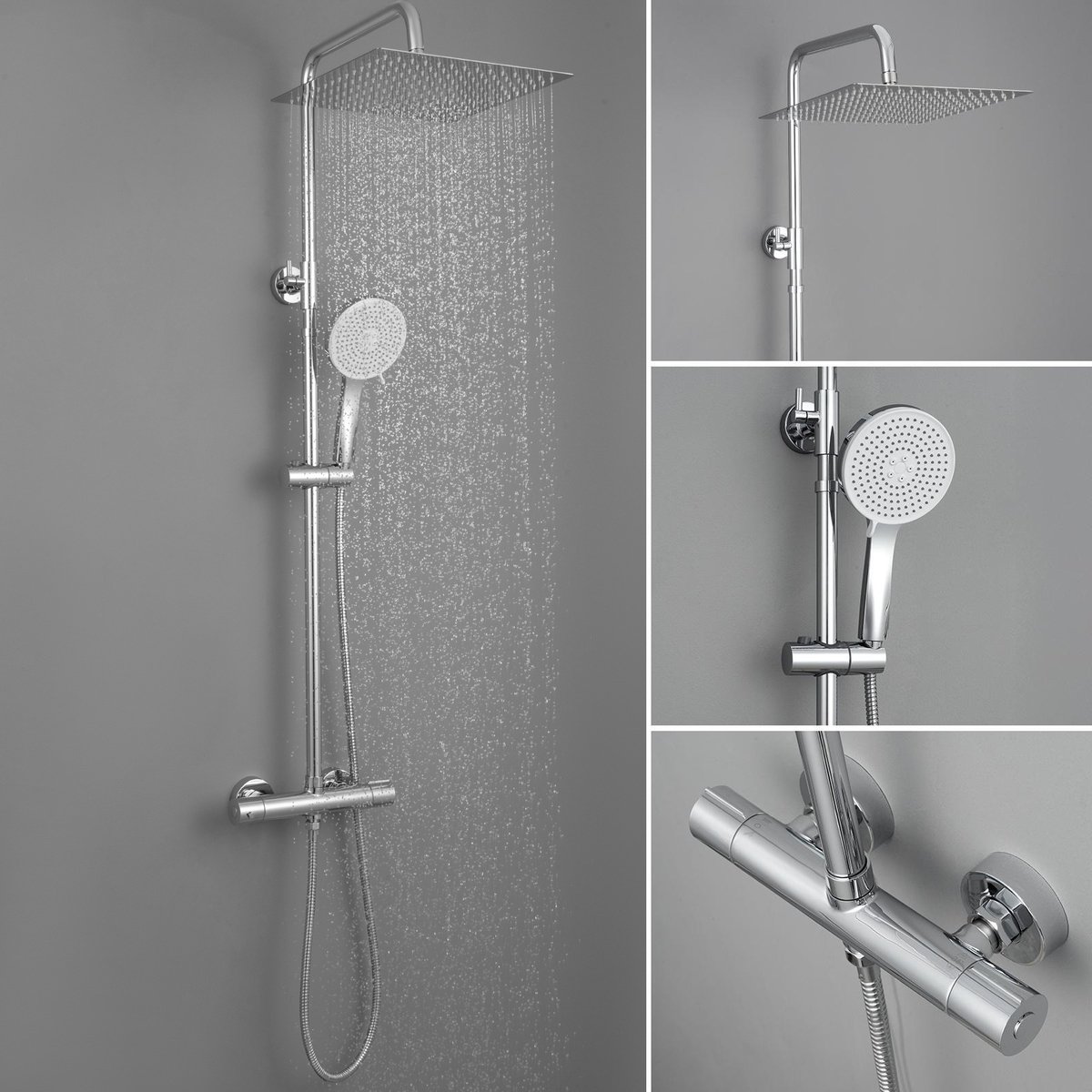 Auralum Max Regendouche met thermostaat - XXL - Ã˜ 30 cm - Vierkant Douchesysteem - RVS Doucheset - Handdouche Met 5 standen - Waterbesparend - Chroom