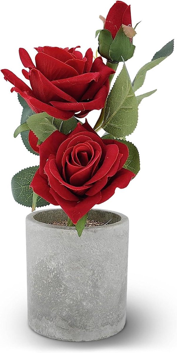 Kunstbloemen in pot - Decoratieve rozen - Binnen en buiten - Realistisch uiterlijk - 25 cm - Lichtrood