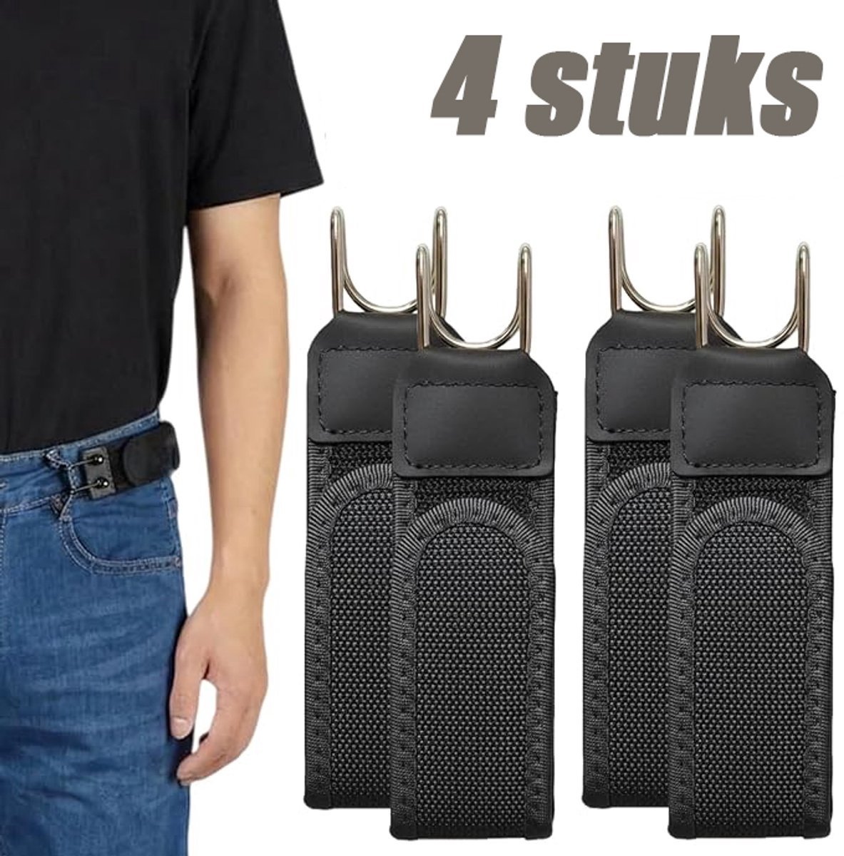 Daity 4 Stuks - Gesploze Riem - Elastische Comfort Riem - 1,5 inch breed - Bruin, Zwart - Rekbare Broekriem - Onzichtbare Stretch Tailleband - Voor Jeans, Casual, Werkkleding - Verstelbare Gesploze Riemhaak - Voor Heren Dames - Broekriem Zonder Gesp