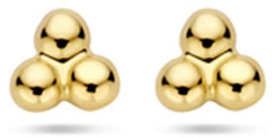 Gouden oorknoppen met drie bolletjes die een klaverblad vormen.