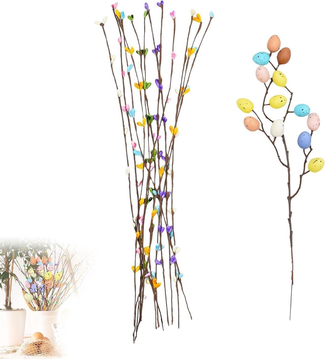 Decoratieset Eieren - Paastakken Lente - Feestelijke Decoratie - Natuurlijk Uitziend - 13 Takken - Pastelkleuren