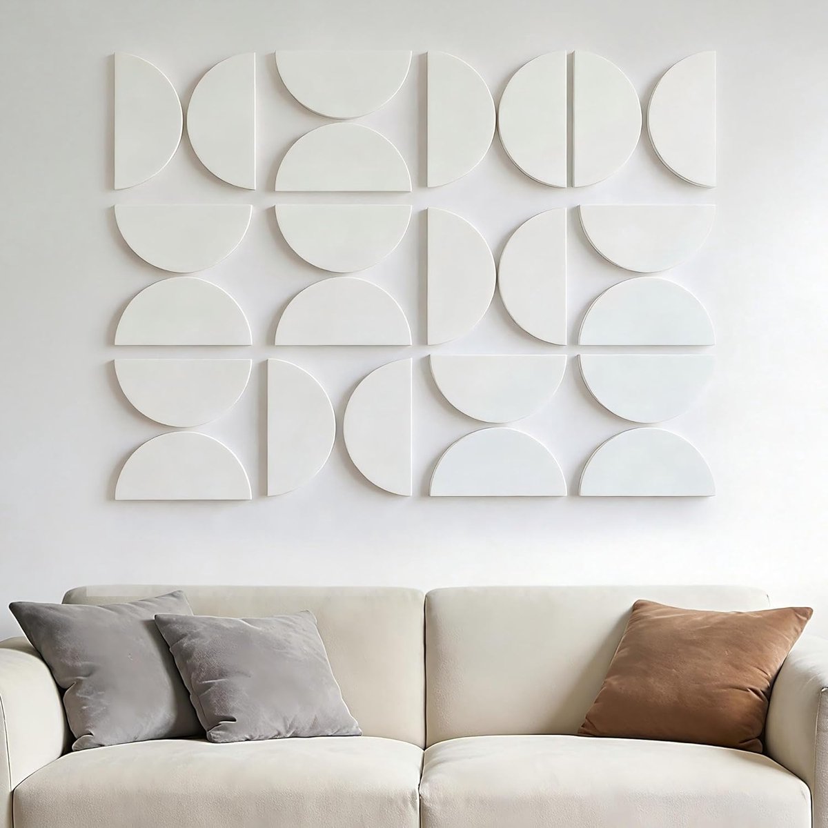 3D wandpanelen halve cirkel – 24 stuks – viltbord- wit – geometrische wanddecoratie – voor woonkamer, slaapkamer kantoor – modern minimalistis –15×30 cm