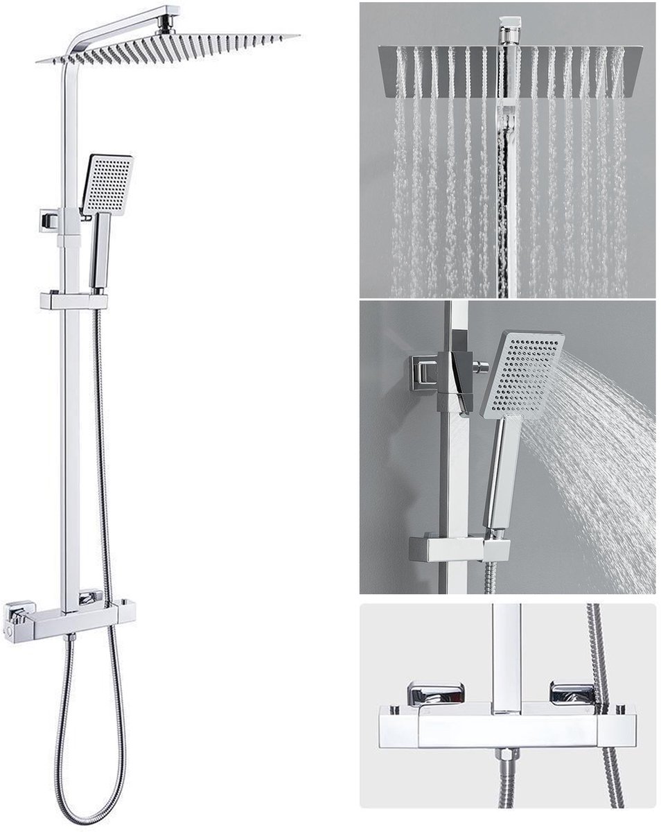 AuraLum max Regendouche met Thermostaatkraan - Doucheset - XXL Ã˜ 30 cm Douchekop - Thermostatische Douchekolom - Messing Mengkraan - Regendoucheset - Waterbesparend - Chroom