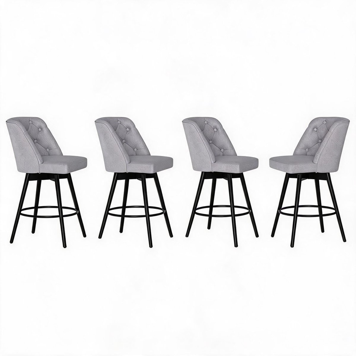 Triumpunpre Set van 4 Draaibare Barkrukken met Rugleuning - 66cm Barhoogte - Gestoffeerd Linnen - Stabiel IJzeren Voetsteun - Keukeneiland Barstoelen Lichtgrijs