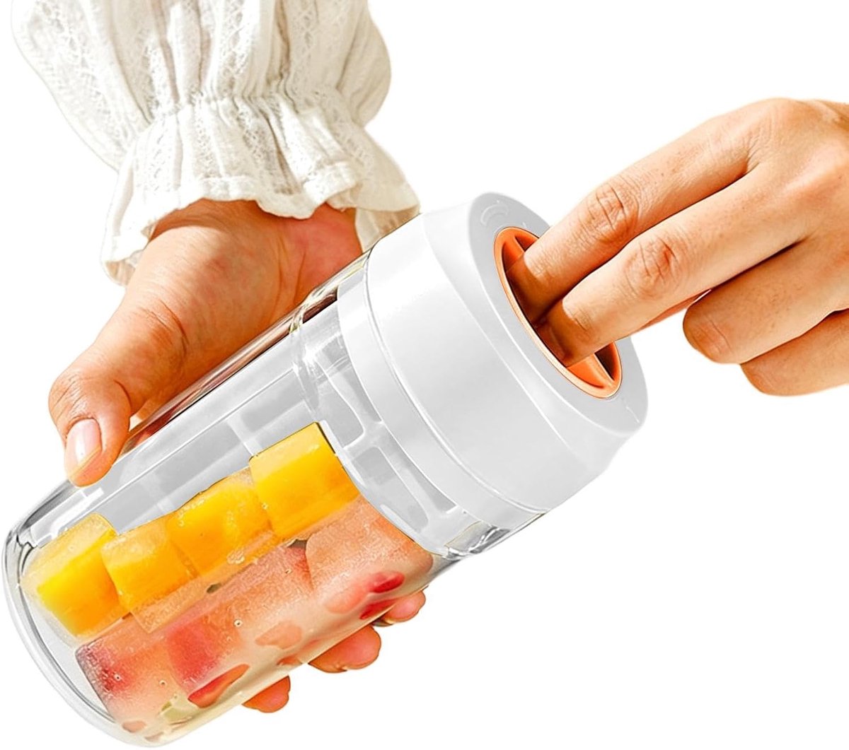 IJsvormen voor Cocktails - Draaibeker - met Dekse - Morsbestendig - Opbergdozen voor IJsblokjes - Voor Vriezer, Thuis, Appartement, Studentenhuis, Kamperen, Koffie, Sap, Bourbon - wit en oranje