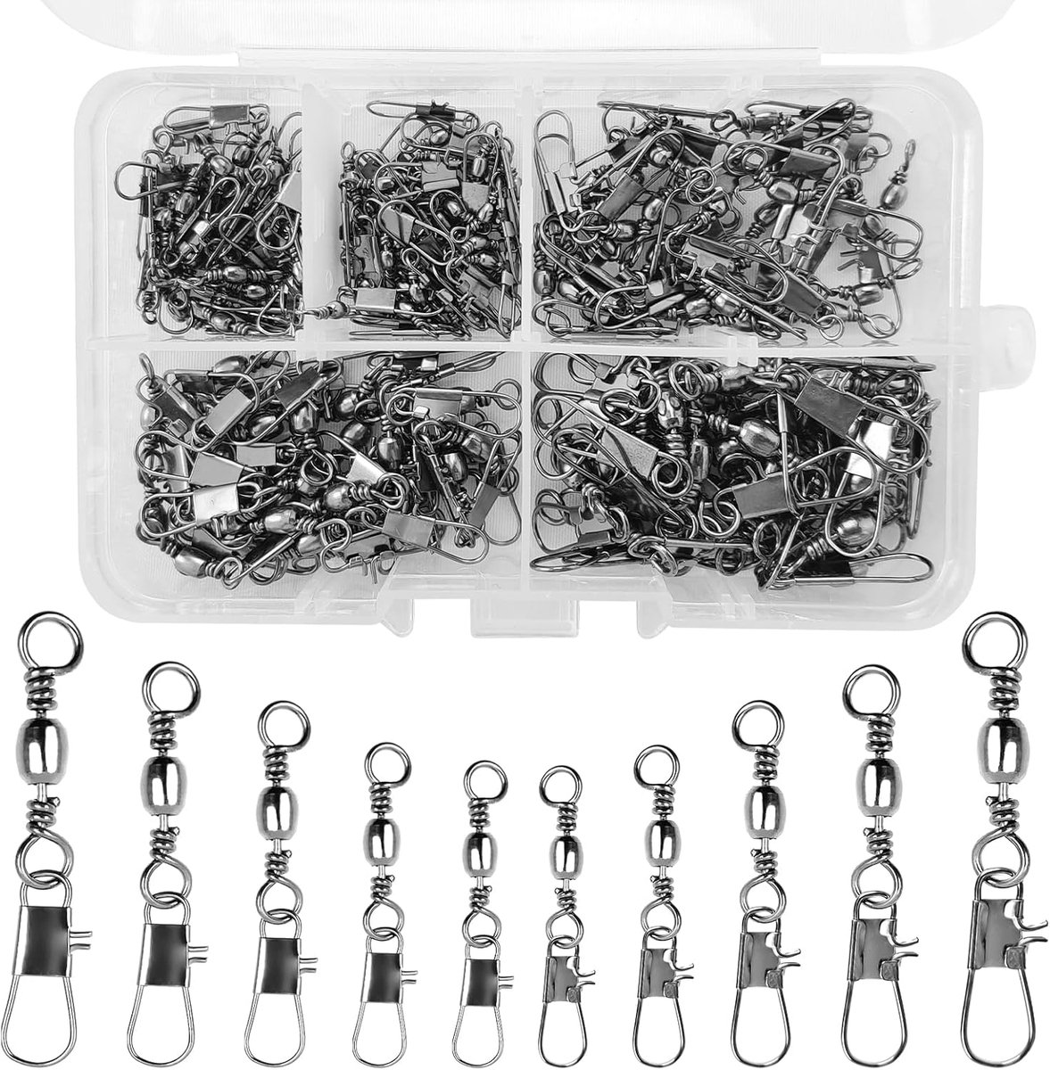 SnelShoppen - 150pcs Vissen Accessoires Vertebrae, Rvs Verbinders met Kogellager, Vissen Swivel Joint, Verschillende Maten 6# 8# 10# 12# 14# voor Effe