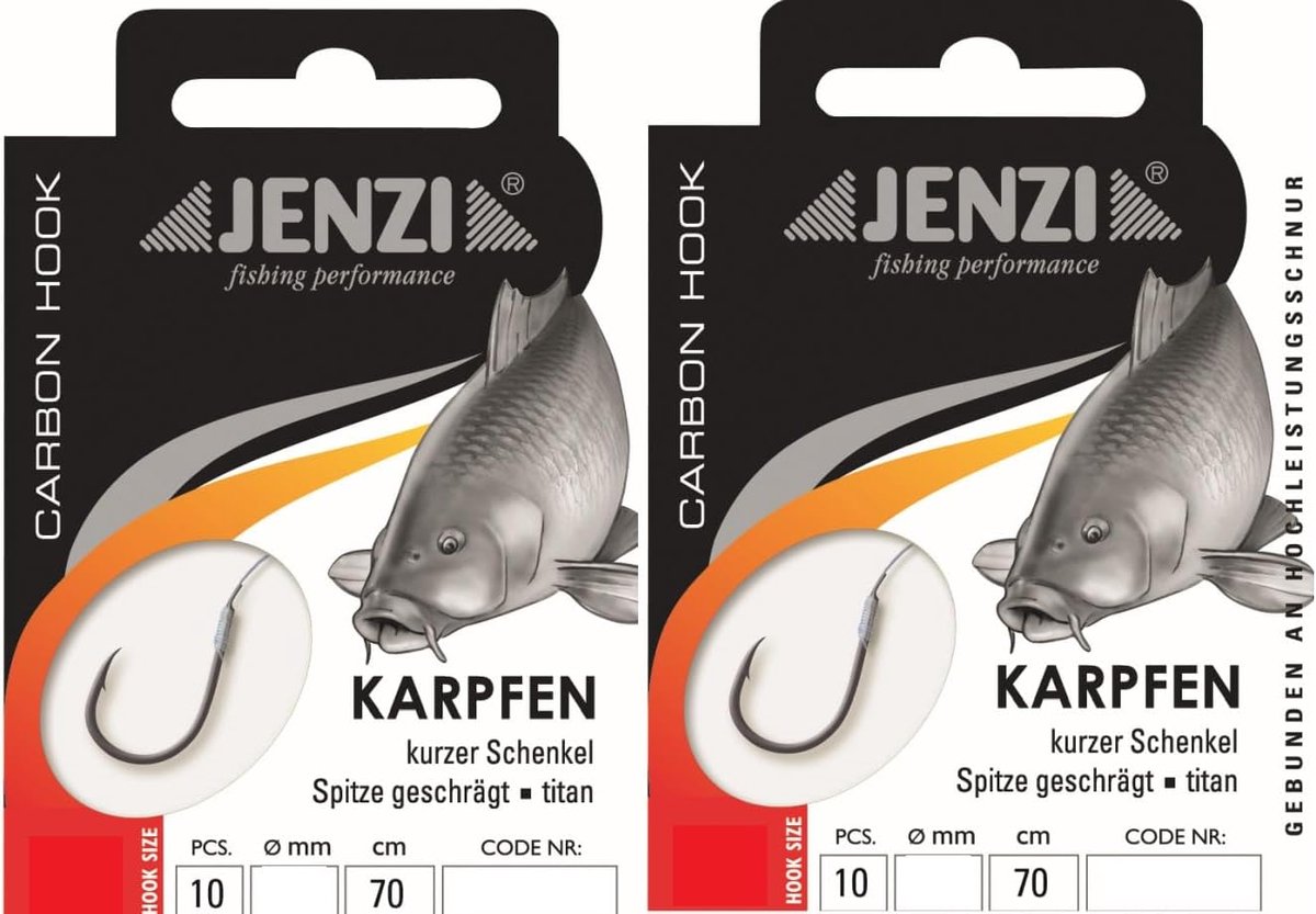 SnelShoppen - Set van 2 packs Karpfenhaken, allround haakmaat 1-10, 20 stuks, ultra scherpe haken, kant-en-klaar op mono lijn voor vissen, gratis Petr