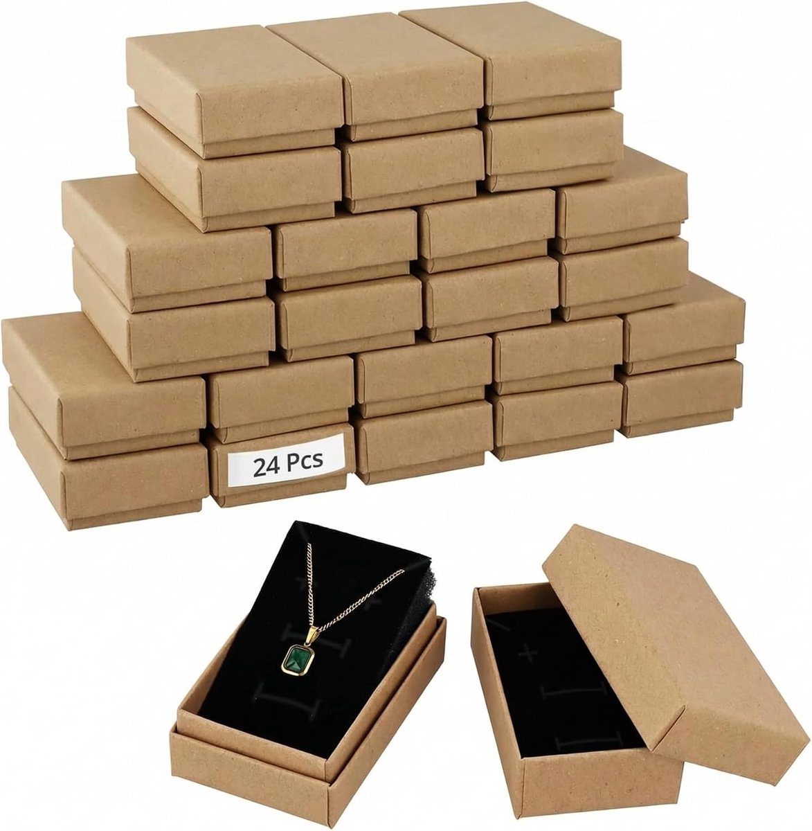 SnelShoppen - 24 Stuks Kleine Sterke Bruine Sieraden Doosjes 8x5x3cm - Kartonnen Dozen met Deksel voor Sieradenopslag en Cadeaus