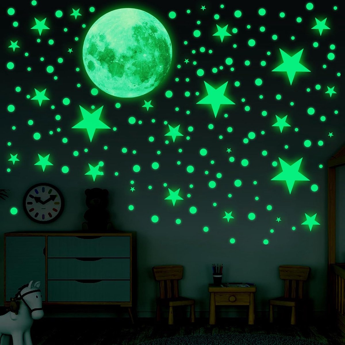 435 stuks lichtgevende sterren voor de kinderkamer, zelfklevend, sterren, zelfklevende muurstickers, maan en sterren, fluorescerende muurstickers voor sterrenhemel, decoratieve stickers
