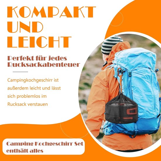 Camping Kookset 10-delig - Lichtgewicht Camping Pannenset - Inclusief Waterketel - Voor 2 tot 4 Personen — afbeelding 2