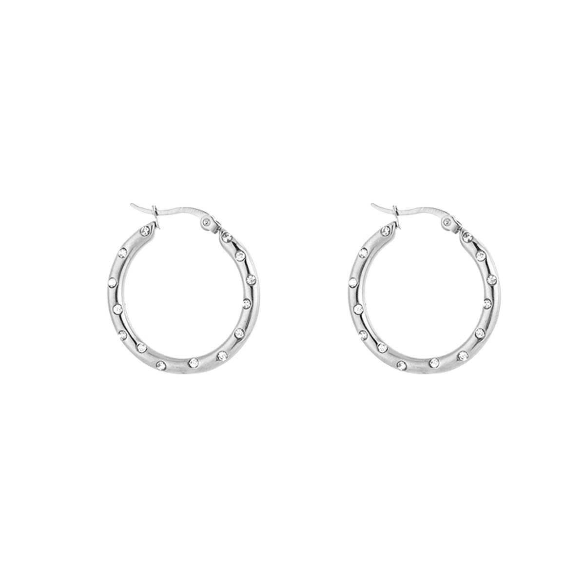 Stainless Steel Hoops met Strass Zirkonia – Elegante & Sprankelende Oorringen - RVS - Zilver