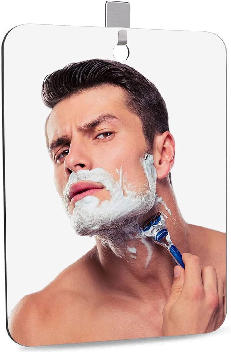 SnelShoppen - Douche Spiegel - Reismirror - Shaving Mirror - Acryl - 28x19cm - Inclusief Zelfklevende Haak - Ideaal voor Camping, Kinderen en Badkamer